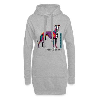 Chien lévrier coloré - Sweat-shirt à capuche long Femme - gris chiné - Devant
