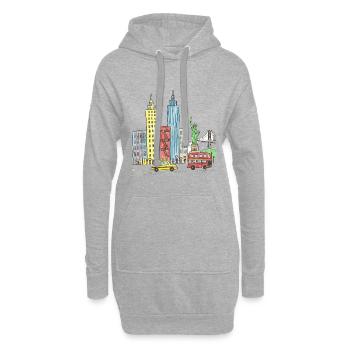 Art de dessins animés Liberty Skyline de New York - Sweat-shirt à capuche long Femme - gris chiné - Devant
