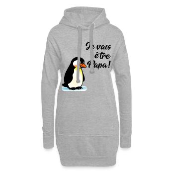 Annoncer Bébé Papa Pingouin - Sweat-shirt à capuche long Femme - gris chiné - Devant