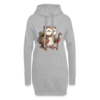 Niedliche Wander-Eulen-Vogel-Trekkingkunst - Hoodie-Kleid - Grau meliert - Vorne