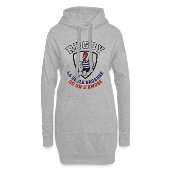 Coq Rugby Bouclier Stylisé - Sweat-shirt à capuche long Femme - gris chiné - Devant