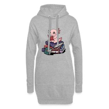 Bücherwurm Axolotl Fisch Lesende Bücher Kunst - Hoodie-Kleid - Grau meliert - Vorne
