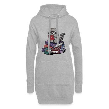 Rat de bibliothèque Rat laveur Poubelle Panda lisant des livres - Sweat-shirt à capuche long Femme - gris chiné - Devant