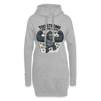 Bouldern Shirt lustig – Gorilla „Too Strong“ - Hoodie-Kleid - Grau meliert - Vorne