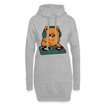 DJ rétro Zwergspitz : Poméranian à la platine - Sweat-shirt à capuche long Femme - gris chiné - Devant