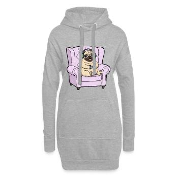 Gamer Mopshund spielt Videospielkunst - Hoodie-Kleid - Grau meliert - Vorne
