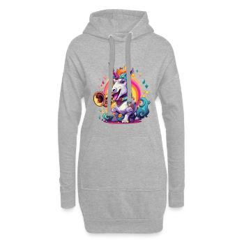 Unicorn Trompete im Regenbogenwirbel - Hoodie-Kleid - Grau meliert - Vorne