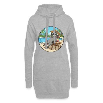 Sommer-Waschbär-Tier entspannt sich am Pool - Hoodie-Kleid - Grau meliert - Vorne