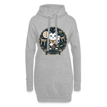Lucky Cat Ukiyoe Gold auf Navy - Hoodie-Kleid - Grau meliert - Vorne