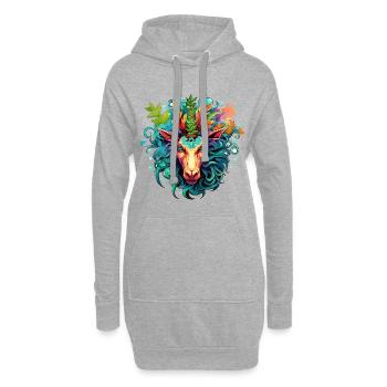 Buntes Ziegenkopf-Design mit Blättern - Hoodie-Kleid - Grau meliert - Vorne
