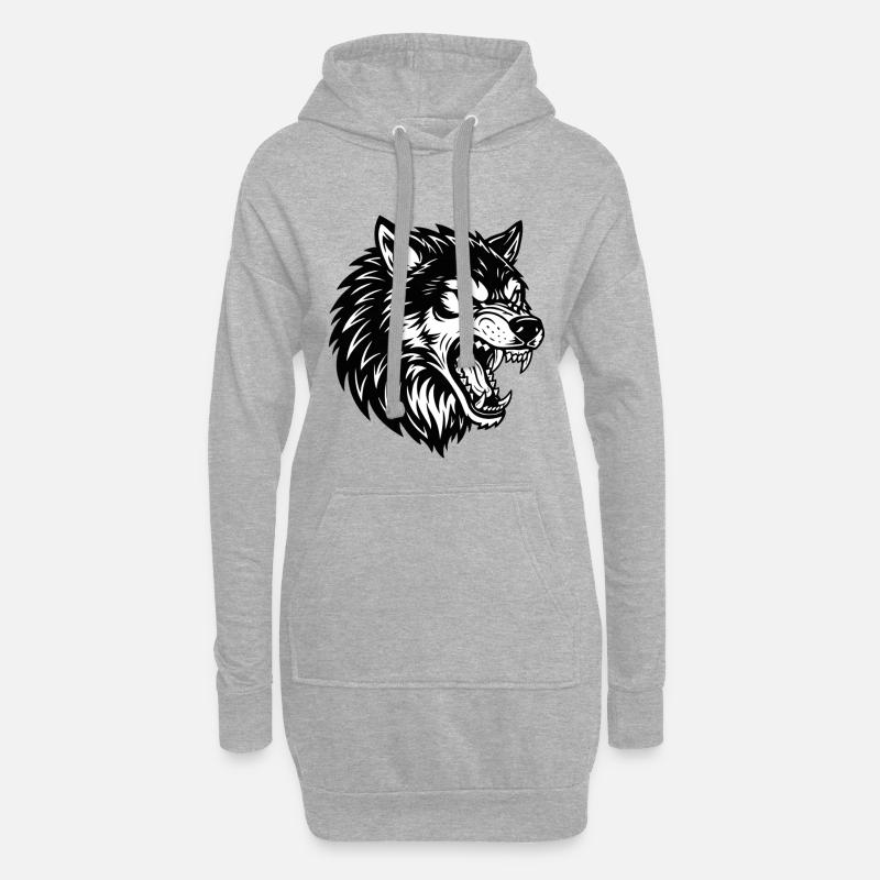 Wolf Schwarz-Weiß Wolf Alpha Maskottchen-Logo - Hoodie-Kleid - Grau meliert