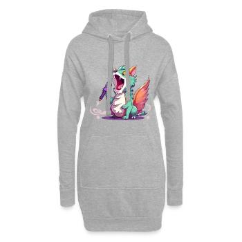 Singender Drachen-Star - Hoodie-Kleid - Grau meliert - Vorne