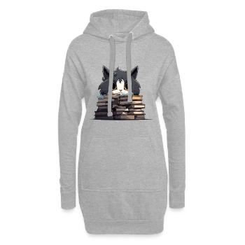 Kätzchen über Bücherstapel - Hoodie-Kleid - Grau meliert - Vorne