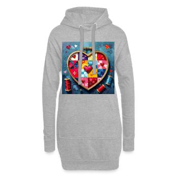 Patchwork Herz Quiltkunst - Hoodie-Kleid - Grau meliert - Vorne