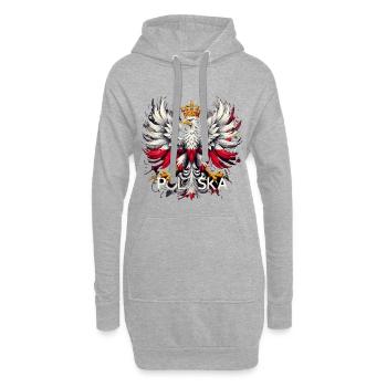 Polnischer Adler: Weiß-Rot mit Krone & Flagge - Hoodie-Kleid - Grau meliert - Vorne