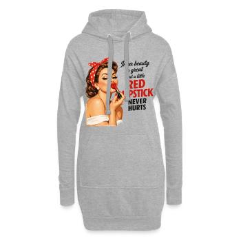 Pin-Up Girl Retro Design: Roter Lippenstift - Hoodie-Kleid - Grau meliert - Vorne