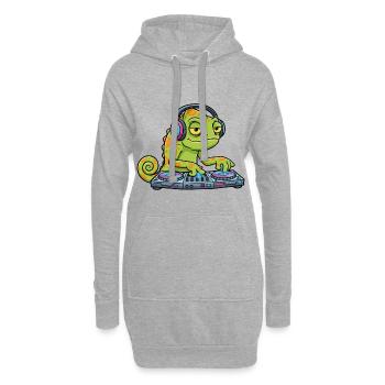 Chamäleon DJ Plattenspieler Musik-Maskottchen-Zeichentrick - Hoodie-Kleid - Grau meliert - Vorne