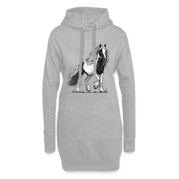 Schwarz-Weiß Rattenpferd Reiter-Winnower - Hoodie-Kleid - Grau meliert - Vorne