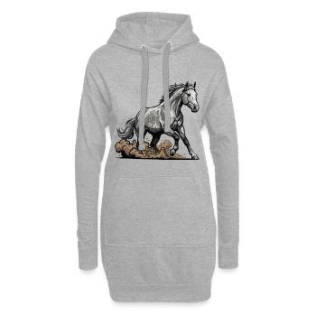 Geflecktes Graues Pferd Galopp Reiter-Rodeo - Hoodie-Kleid - Grau meliert - Vorne