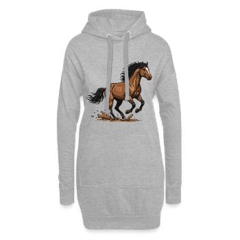 Cheval Alezan Galop Énergie Équestre Illustration - Sweat-shirt à capuche long Femme - gris chiné - Devant