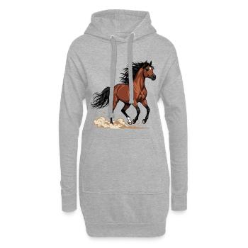 Cheval Alezan Arabe Galop Poussière Équestre - Sweat-shirt à capuche long Femme - gris chiné - Devant