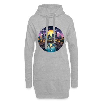 Sonnenuntergangsstadt am Wasser - Hoodie-Kleid - Grau meliert - Vorne