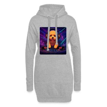 Maltipoo DJ: Süßer Hund mit Kopfhörern & Neon - Hoodie-Kleid - Grau meliert - Vorne
