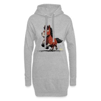 Rennendes Pony Karikatur - Hoodie-Kleid - Grau meliert - Vorne