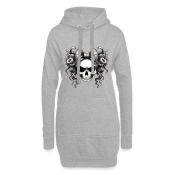Schädel mit Schleife und Rosen - Hoodie-Kleid - Grau meliert - Vorne
