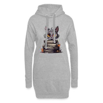 Kätzchen über Bücherstapel - Hoodie-Kleid - Grau meliert - Vorne