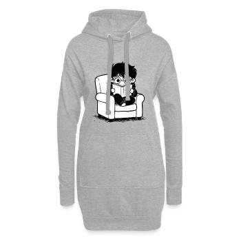 Aufkleberkind liest gemütliche Sessel Schwarz-Weiß - Hoodie-Kleid - Grau meliert - Vorne