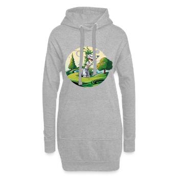 Dino Golf Duo auf Grüner Wiese - Hoodie-Kleid - Grau meliert - Vorne