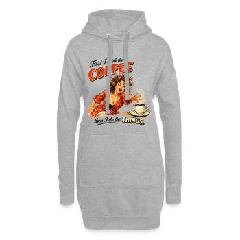 Retro Pin-Up : D’abord je bois le café - Sweat-shirt à capuche long Femme - gris chiné - Devant