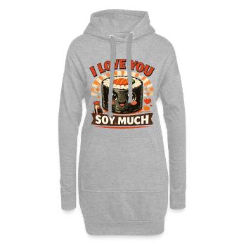Kawaii Sushi Retro-Print: I love you soy much - Hoodie-Kleid - Grau meliert - Vorne