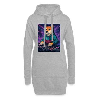 Shiba Inu DJ im Neon Club mit Turntables - Hoodie-Kleid - Grau meliert - Vorne