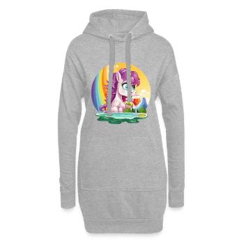Unicorn am Pool mit Regenbogen - Hoodie-Kleid - Grau meliert - Vorne