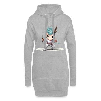 Chibi Krieger mit Katana - Hoodie-Kleid - Grau meliert - Vorne