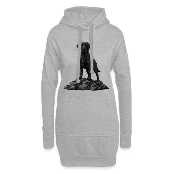 Schwarzer Labradorhund auf Felsen – aufmerksames Porträt - Hoodie-Kleid - Grau meliert - Vorne