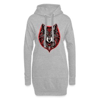 Rot-Schwarzer Stammeswolf - Hoodie-Kleid - Grau meliert - Vorne