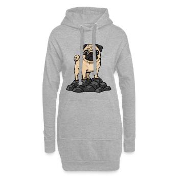 Mops auf Fels-Porträt Rehkitz süß - Hoodie-Kleid - Grau meliert - Vorne