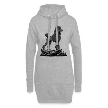 Chien Caniche Noir sur Rocher Portrait Élégant - Sweat-shirt à capuche long Femme - gris chiné - Devant