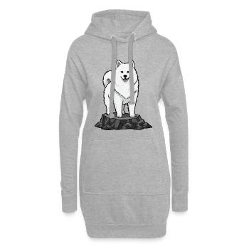 Chien Samoyède sur Rocher Portrait Blanc Sourire - Sweat-shirt à capuche long Femme - gris chiné - Devant