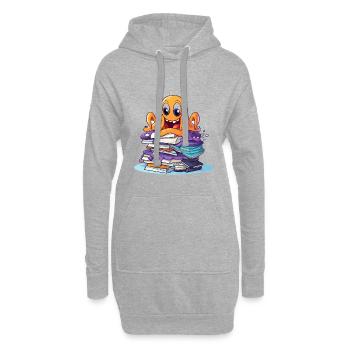Lernoctopus mit Bücherstapel - Hoodie-Kleid - Grau meliert - Vorne