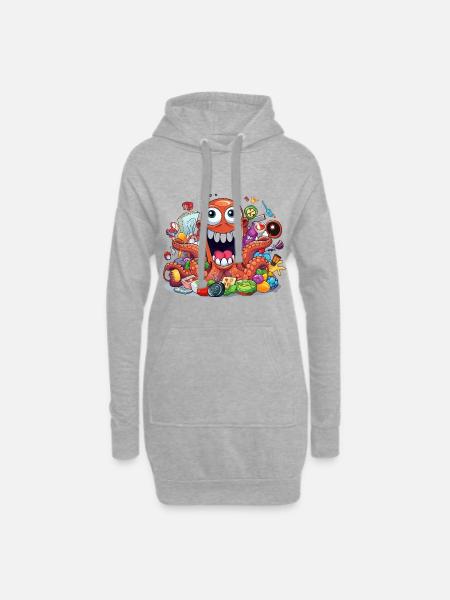 Verrückter Kraken voller Schnickschnack - Hoodie-Kleid - Grau meliert