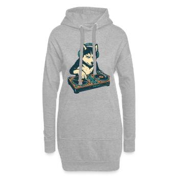 Husky DJ Retro Design: Hund am Mischpult - Hoodie-Kleid - Grau meliert - Vorne