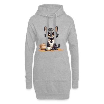 Kaffeezeit Katze mit Teekanne - Hoodie-Kleid - Grau meliert - Vorne