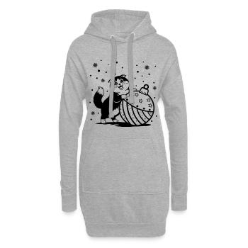 Süße flauschige Katze mit einer großen Weihnachtskugel - Hoodie-Kleid - Grau meliert - Vorne