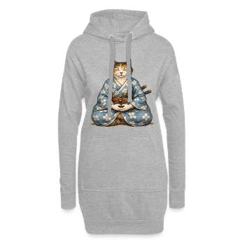 Zen-Samurai-Katzen-Meditationskimono - Hoodie-Kleid - Grau meliert - Vorne