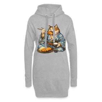 Samurai-Katze Tonkatsu Japanisches Essen Ukiyo-e - Hoodie-Kleid - Grau meliert - Vorne
