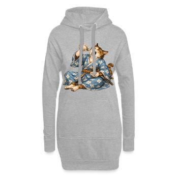Samurai-Katzen-Sake im japanischen Ukiyo-e-Stil - Hoodie-Kleid - Grau meliert - Vorne